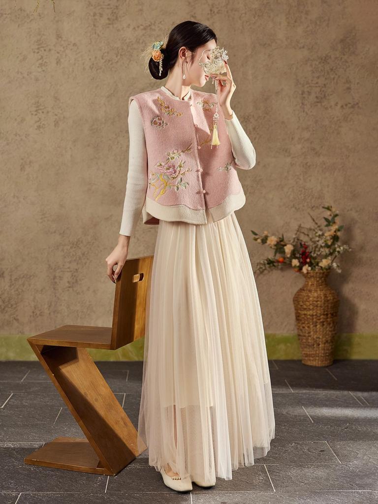 Winter High-End Embroidered Wool Coat & Vest Set for Women - NX007