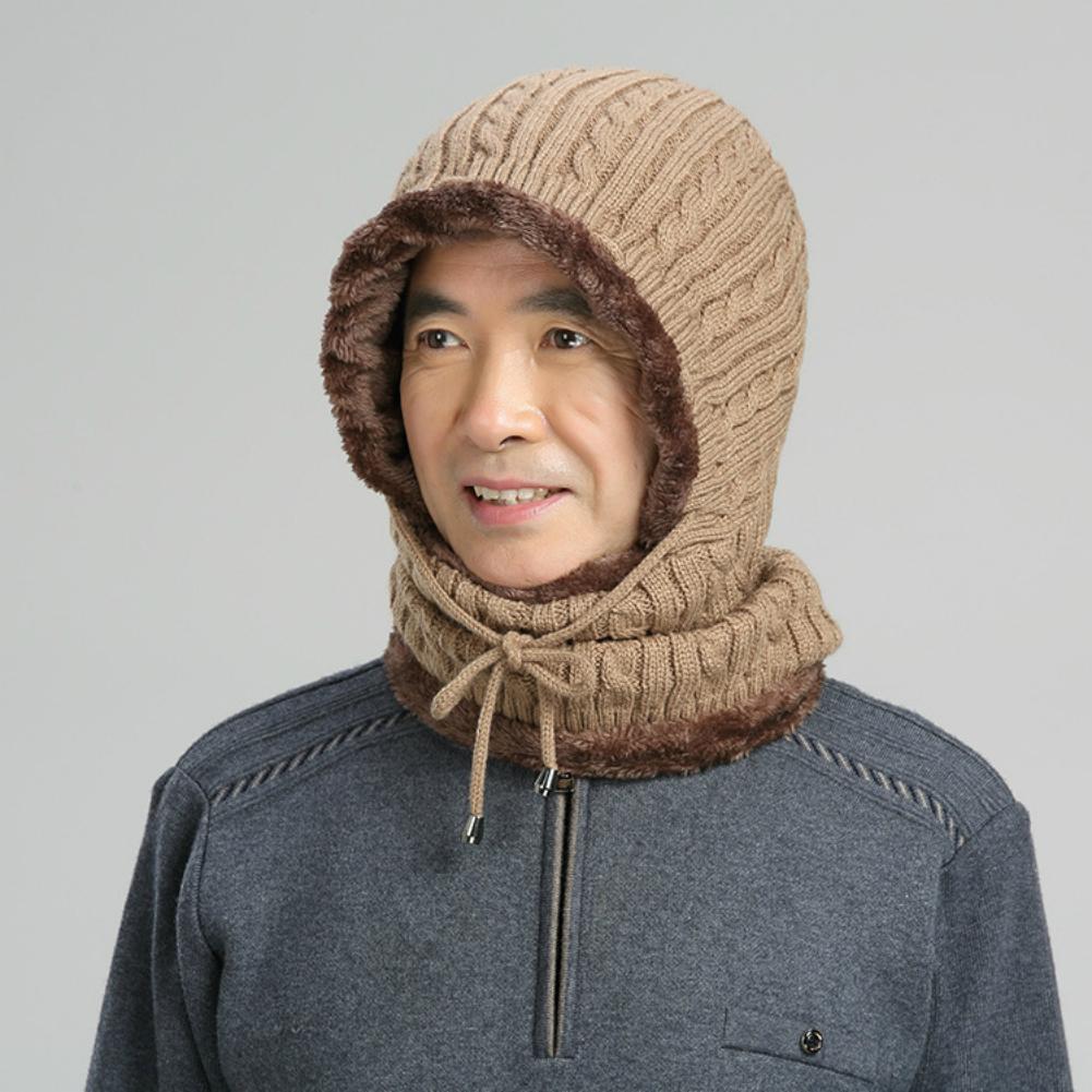 Women Men Thickening Knitted Warm Fleece Lining Scarf Conjoined Cap for Autumn Winter