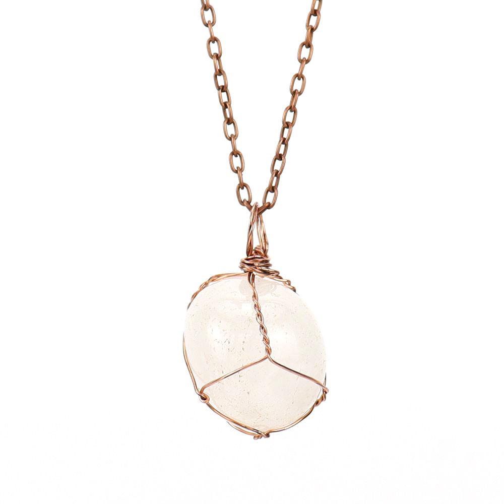 Hand-Wound Irregular Natural Stone Crystal Rough Stone Amethyst Pendant Necklace N669