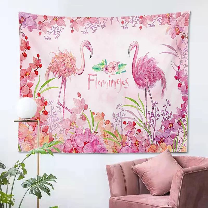 Pink Flamingo Tapestry Wall Background Cloth Sofa Decoration Wild Animals Hanging Tapestry for Bedroom Home Living Room Decor