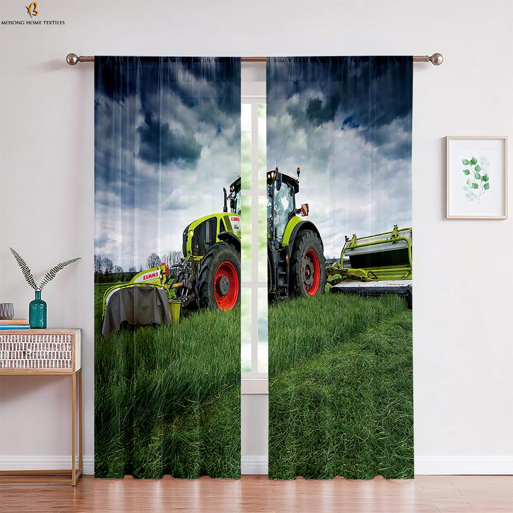 Cool Car Tractor 3d Printed Curtains Suitable For Bedroom Living Room Kitchen Decorative Curtains Easy To Wash And Protect 2 PCS