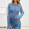 Women's Fashion Solid Color Round Neck Knitted Pullover Long Sleeve Sweater