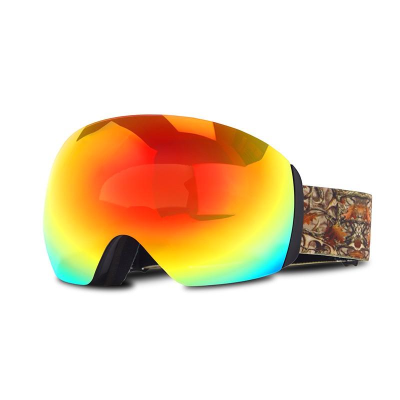Adult Dual-Layer Spherical Ski Goggles With Anti-Fog Lens Snowboarding Mountaineering Outdoor Winter Sports Protection Black Frame Full Red Lens