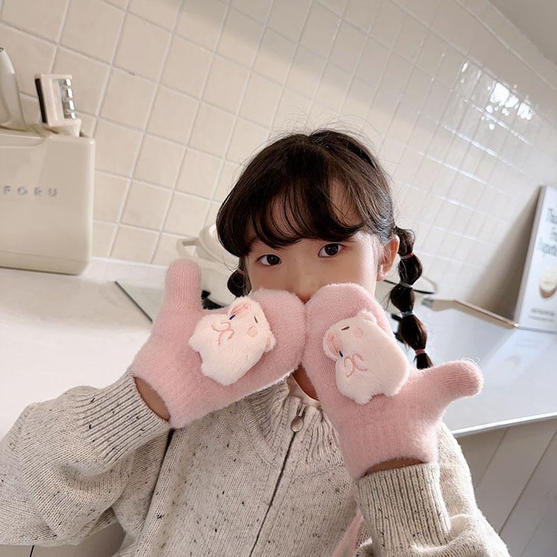 New Children's Gloves Autumn and Winter Korean Cartoon Cute Kapibara Velvet Thickened Warm Baby Gloves