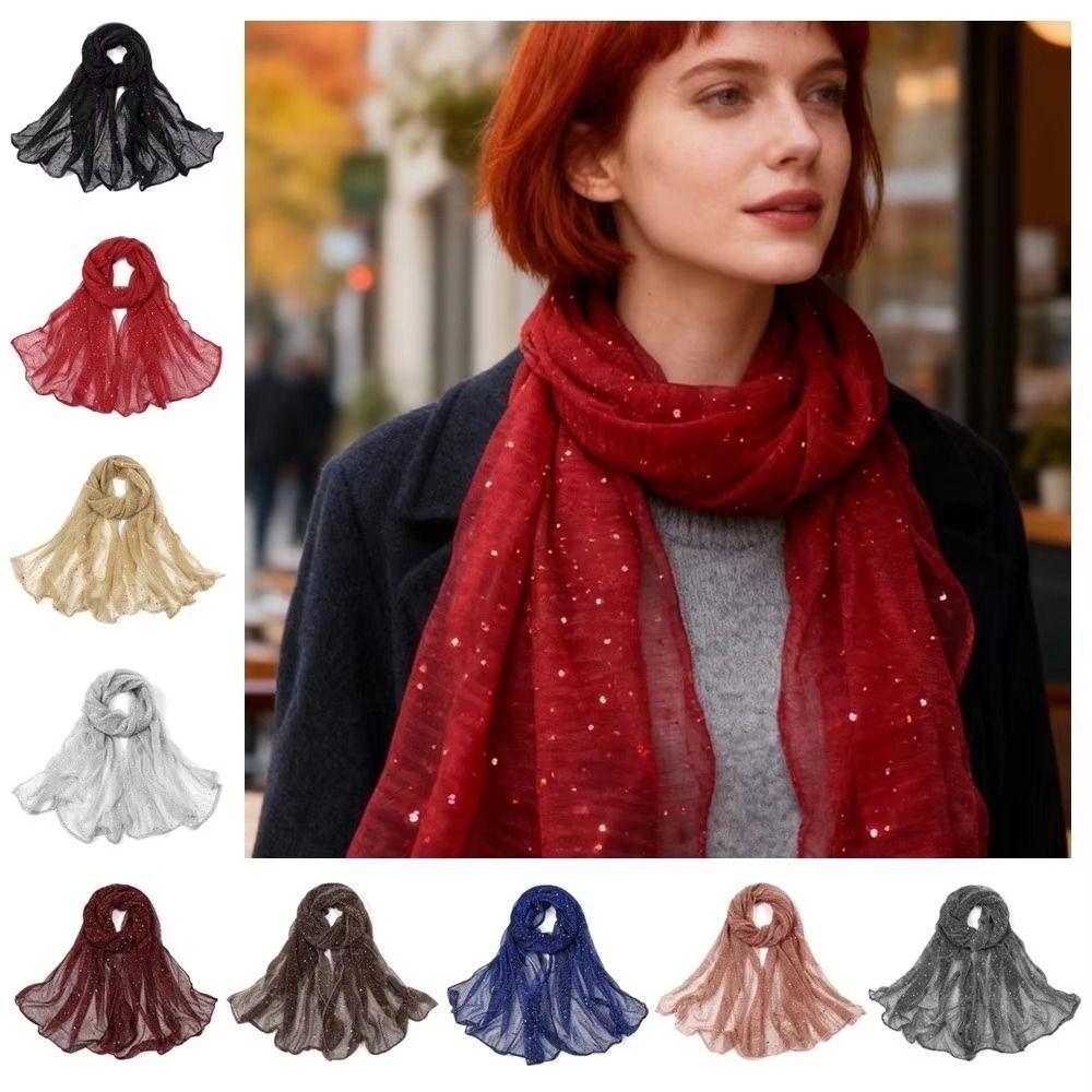 Breathable Sequins Shawl Shining Hijab Veil Luxury Silk Scarf Party Occasion