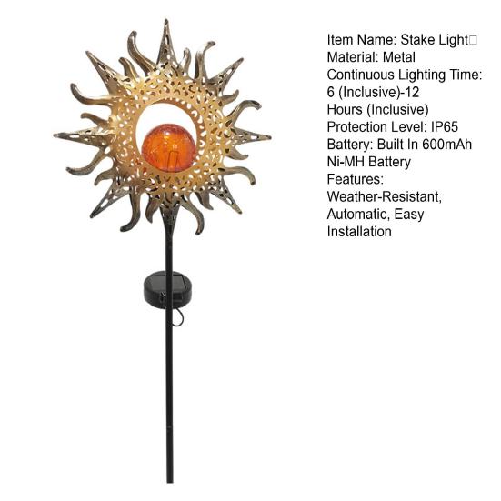 Outdoor Solar Decor Light Artistic Stake Light for Garden Pathway Iron Flame Sun Patio Yard