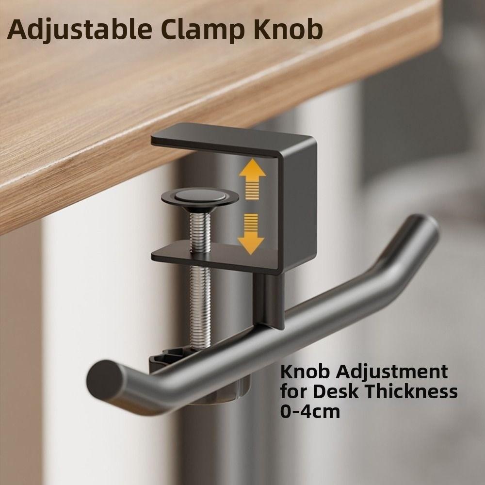 Adjustable Desk Side Hook Double Pole Design Punch-free Table Backpack Holder Hanging Space Saving Desk Mounted Hook