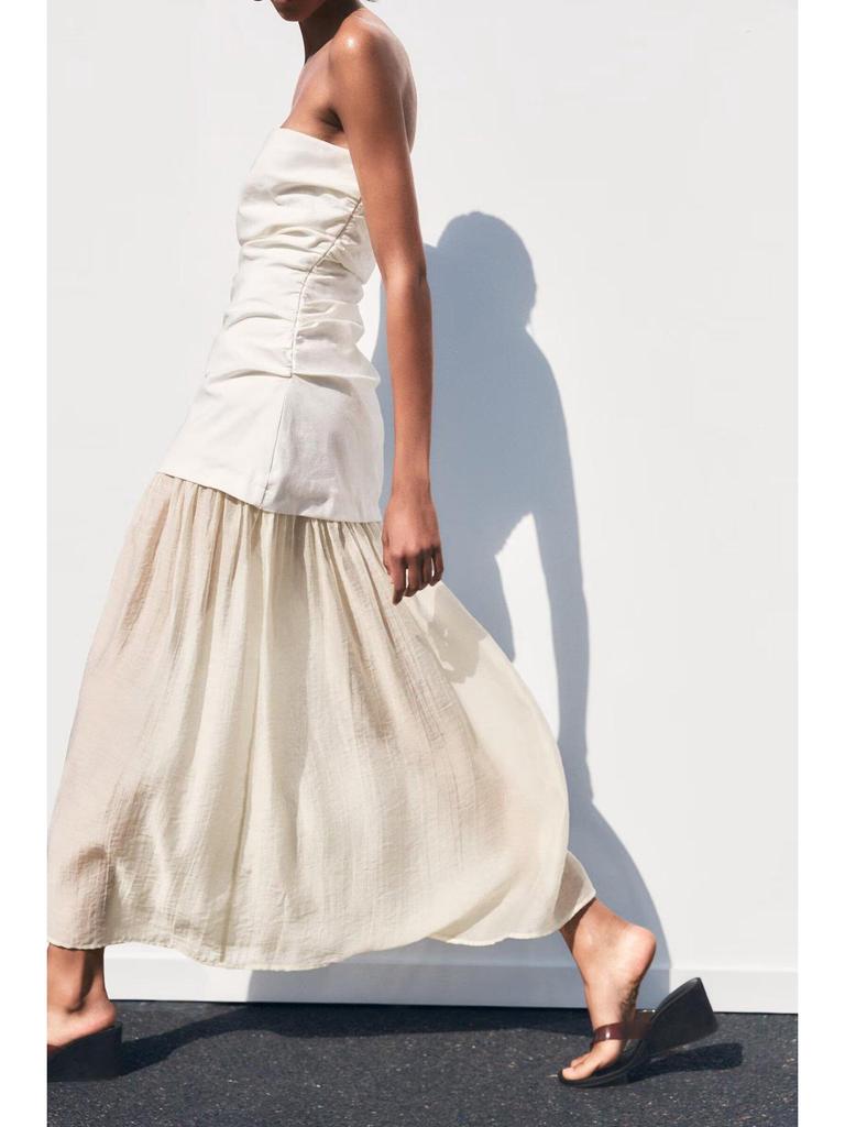 2025 Spring/Summer Women's One-Shoulder Slim Spliced Dress with Wide Hem