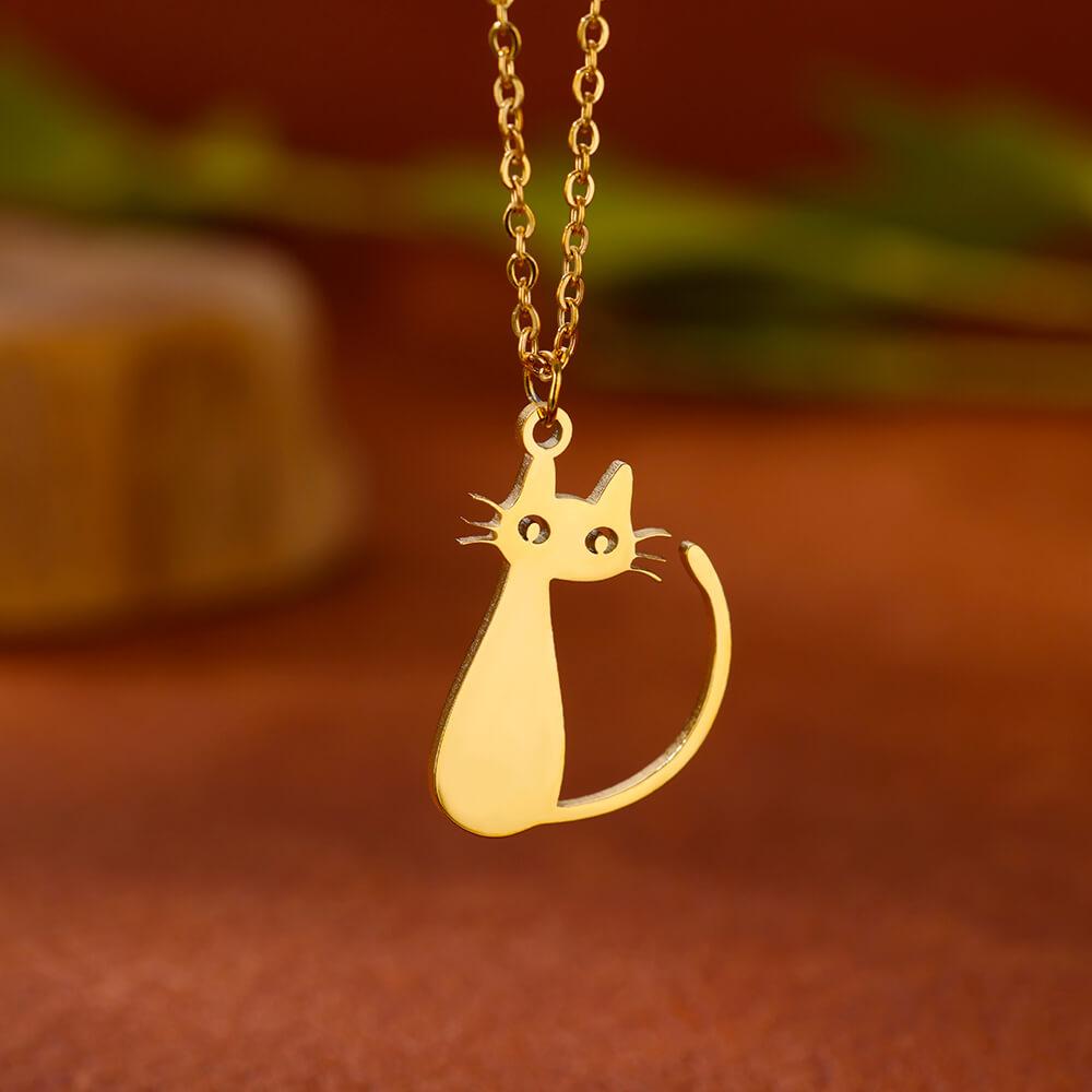 Stainless Steel Initial Letter Cat Pendant Necklace for Women Gold Color Animal Alphabet Necklaces Charm Fashion Jewelry Gifts