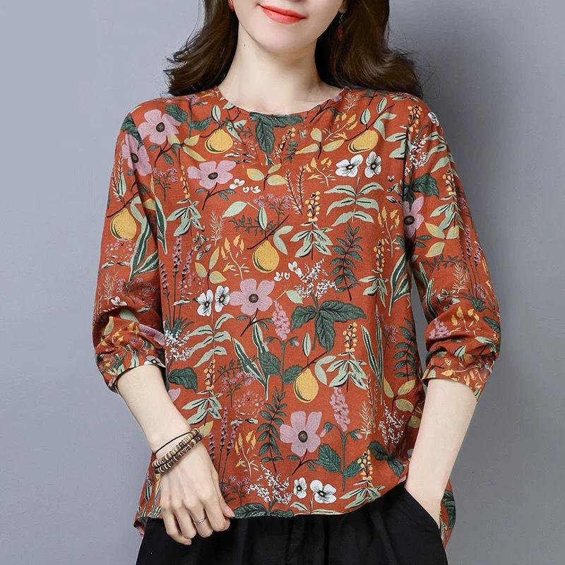 New Floral Long-sleeved T-shirt Women's Spring and Autumn Large-size Foreign-style Bottoming Shirt