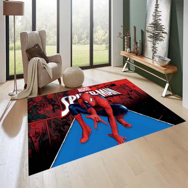 New custom-designed, cool Spider-Man rugs are available for your entryway, bathroom, and bedroom – featuring a spiderweb pattern