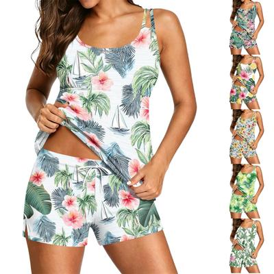 Women’s Sleeveless Tank Top and Shorts Set with Tropical Leaf Print Lightweight Soft Fabric Relaxed Fit Loungewear Pajama