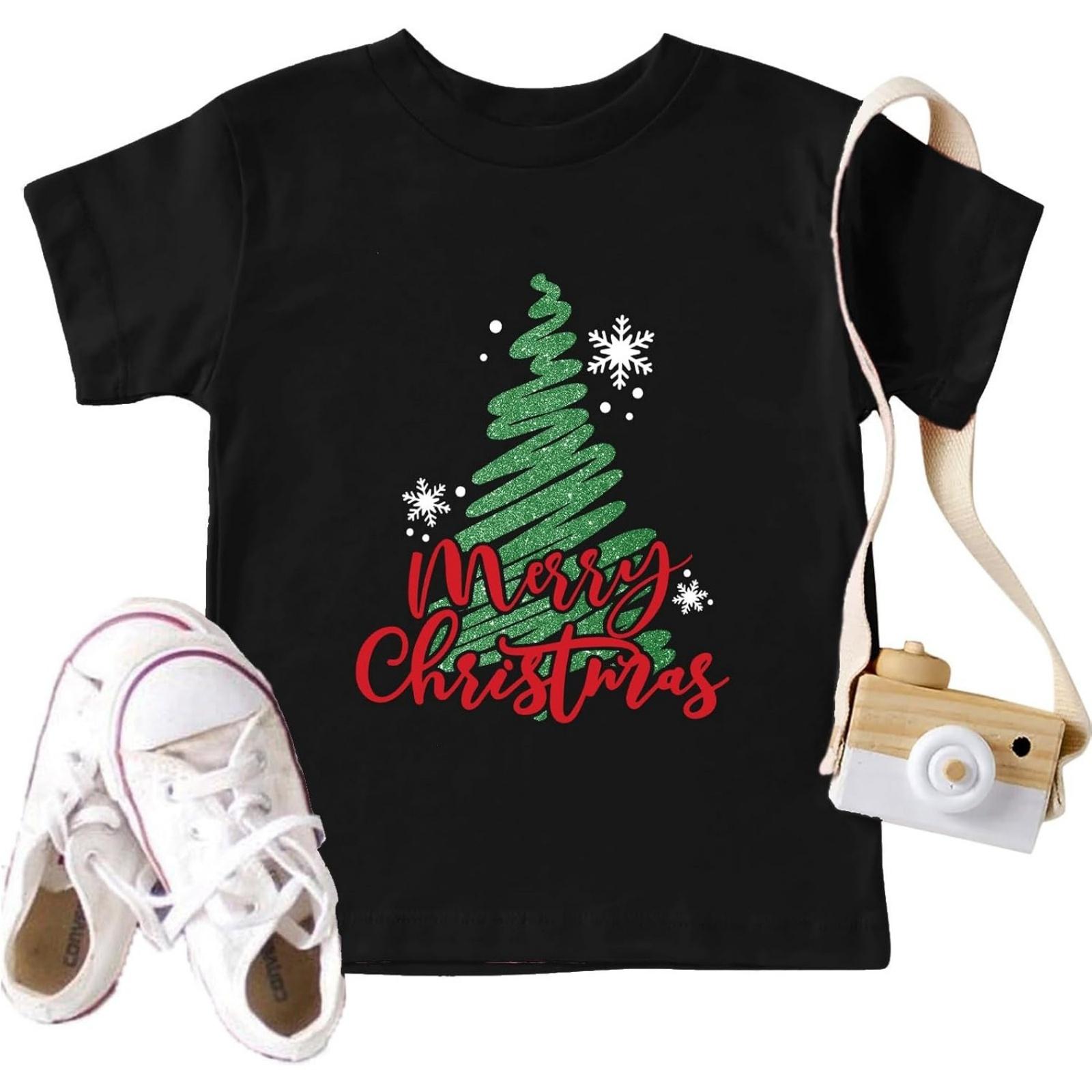 Рождественские футболки для малышей мальчиков и девочек, рождественские футболки, рождественские футболки с коротким рукавом и графикой, праздничные топы S чёрный
