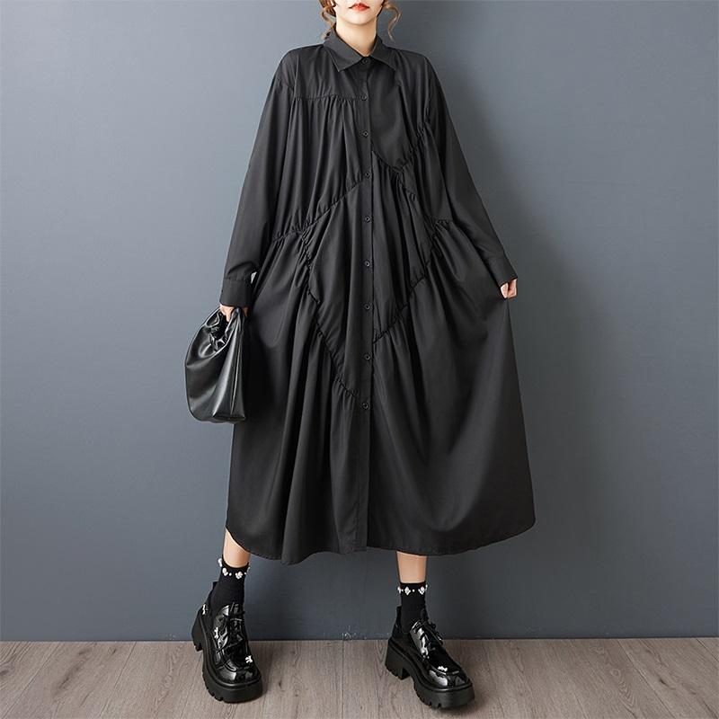 Long sleeve Plus size black vintage new in Dresses for women casual loose spring autumn shirt dress