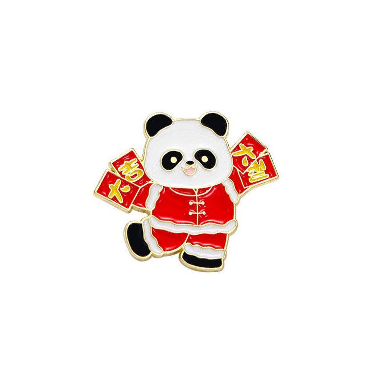 Zinc Alloy Enamel Dropping Brooch, Cute Cartoon Lucky Panda Snake Pattern 2025 Year of the Snake, New Year Festival Decorative Lapel Pin Badge