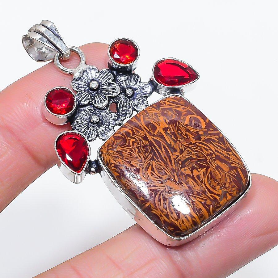 

Natural Mariam Jasper, Garnet 925 Sterling Silver Jewelry Pendant 2.17 y2J91