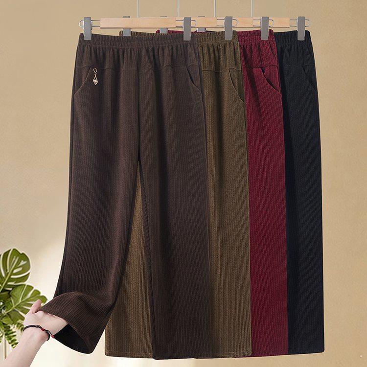 Mom's Summer Ice Silk Elastic Waist Straight-Leg Casual Pants - Chinese Style, Loose Fit for Middle-Aged & Elderly Women