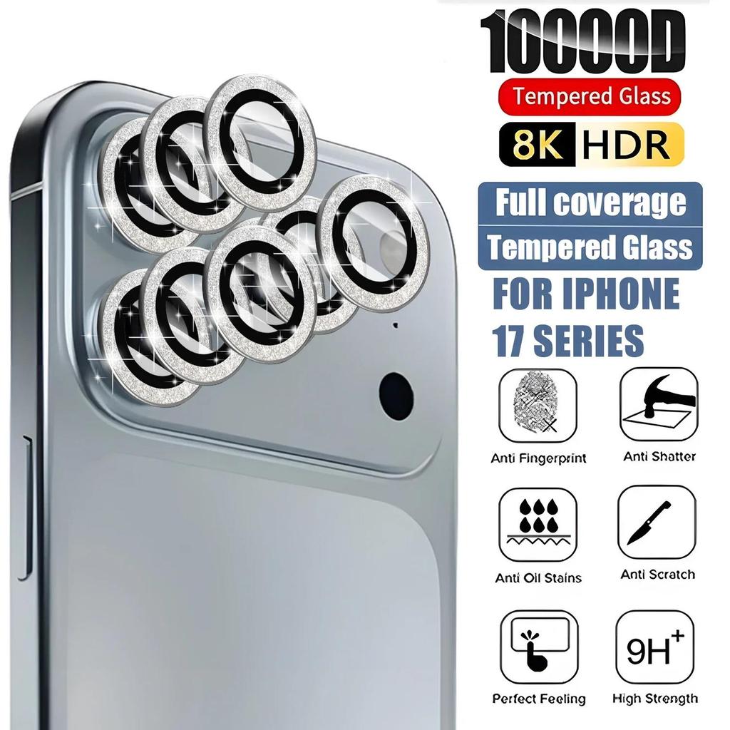 For iPhone 17 Pro Max 17Air 16 Metal Glitter Bling Lens Film HD Glass Camera Protective Cap For iPhone15 Camera Protector Ring 4