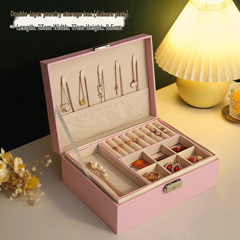 Elegant Multi-Layered PU Leather Jewelry Box with Lock for Earrings, Necklaces, and More