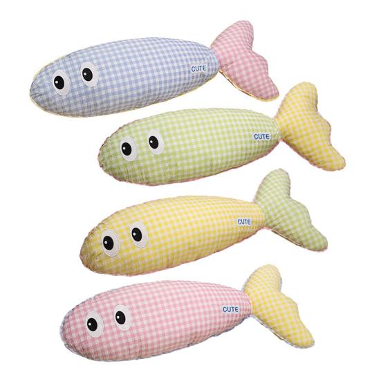Stuffed Long Fish Pillow Cute Plaid Fish Cuddly Plush Toy Leg Pillow Back Support Headboard Cushion for Side Sleeping Sitting