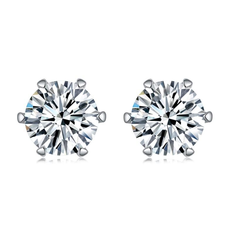 Minimalist Luxury Moissanite Stud Earrings Women Six-Prong Setting Sterling Wedding Fashion Jewelry