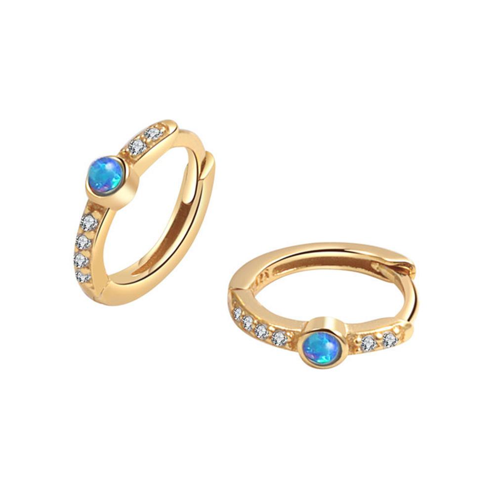Luxury Female White Zircon Blue Opal Stone Hoop Earrings Vintage Fashion Gold Color Wedding  For Women