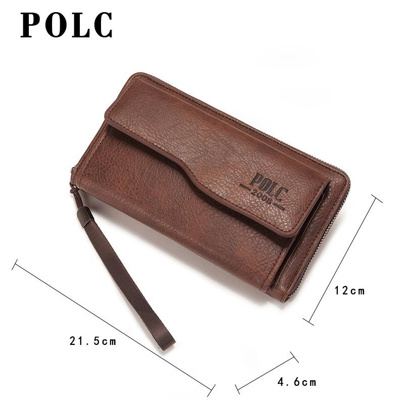 Men's Leather Wallet Clutch Bag Long Purse Zipper Money Clip Black Business Organizer Wallet Male Handy Bag