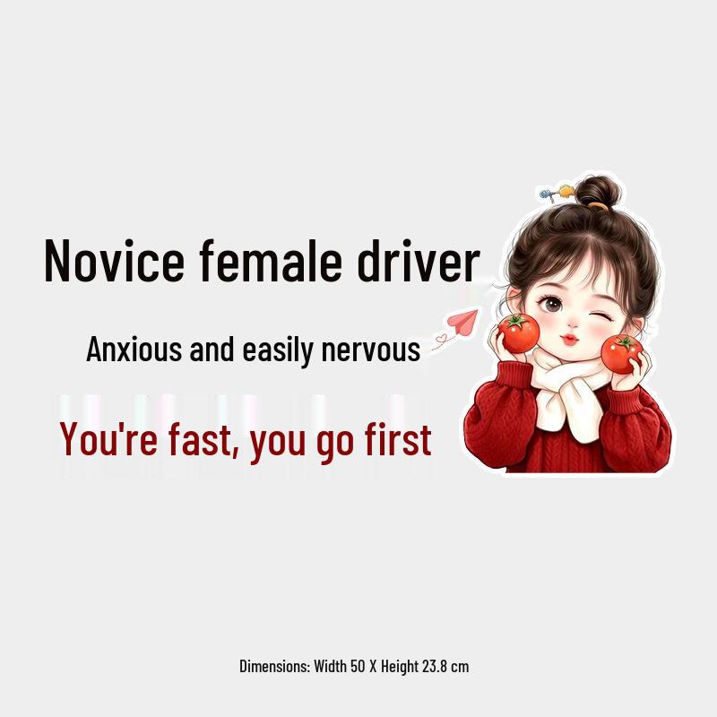 Funny Reflective Learner Sticker: 'Female Driver Panics Easily—You Go First!'