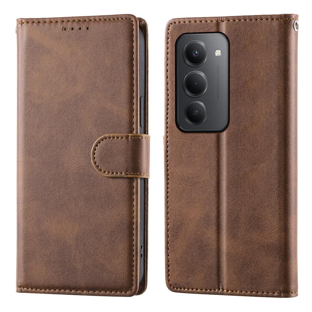 Dla Xiaomi Redmi 15 5G (Światowy) (169mm) Etui Stand Portfel Skóra PU z Teksturą Cielęcą Pokrowiec Flip do Telefonu z Paskiem na Nadgarstek