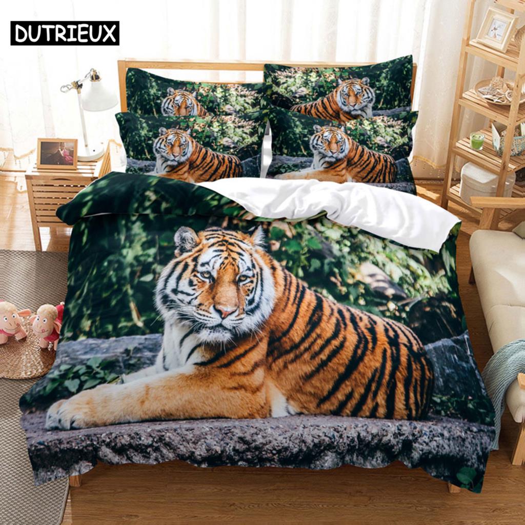 Tiger Duvet Cover Set King Size 230x260 Double Bed Single Queen Full Animal Quilt Case Linen 3D Pillowcase Twin Bedding Sets