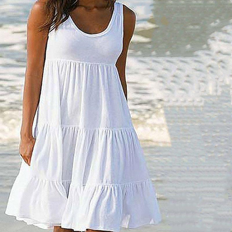 Stylish Women's Holiday Summer Solid Sleeveless Party Beach Loose Short Dress Sundress For Effortless Elegance
