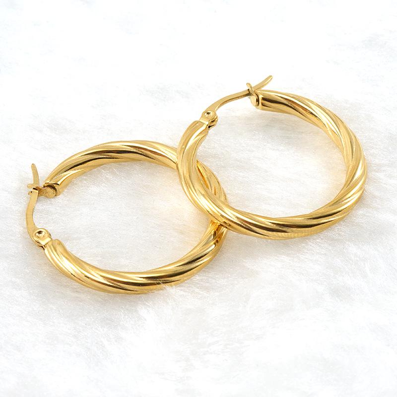 18K Stainless Steel Twisted Hoop Earrings for Women - European American Fashion, Simple Titanium Style