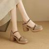 Retro style color matching thick-soled high-heeled sandals women's summer bag head hollow thick heel casual one-button Roman shoes