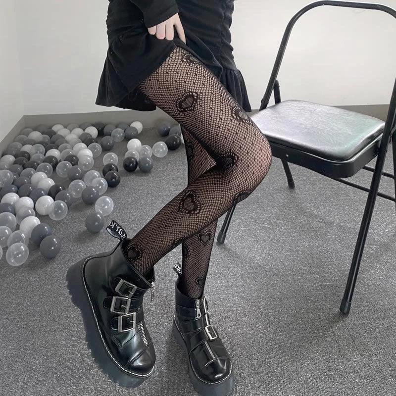 Heart Mesh Girl Tights Stockings White Fishnet Pantyhose Female For Women Summer Legging Stocking