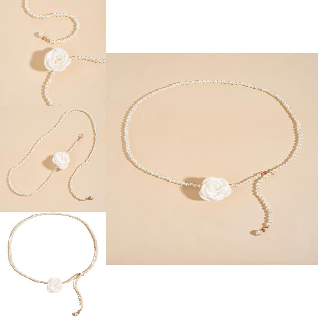 Elegant Simulated Pearl And Rose Decoration Women Casual Waist Chain For Casual Or Formal Wear