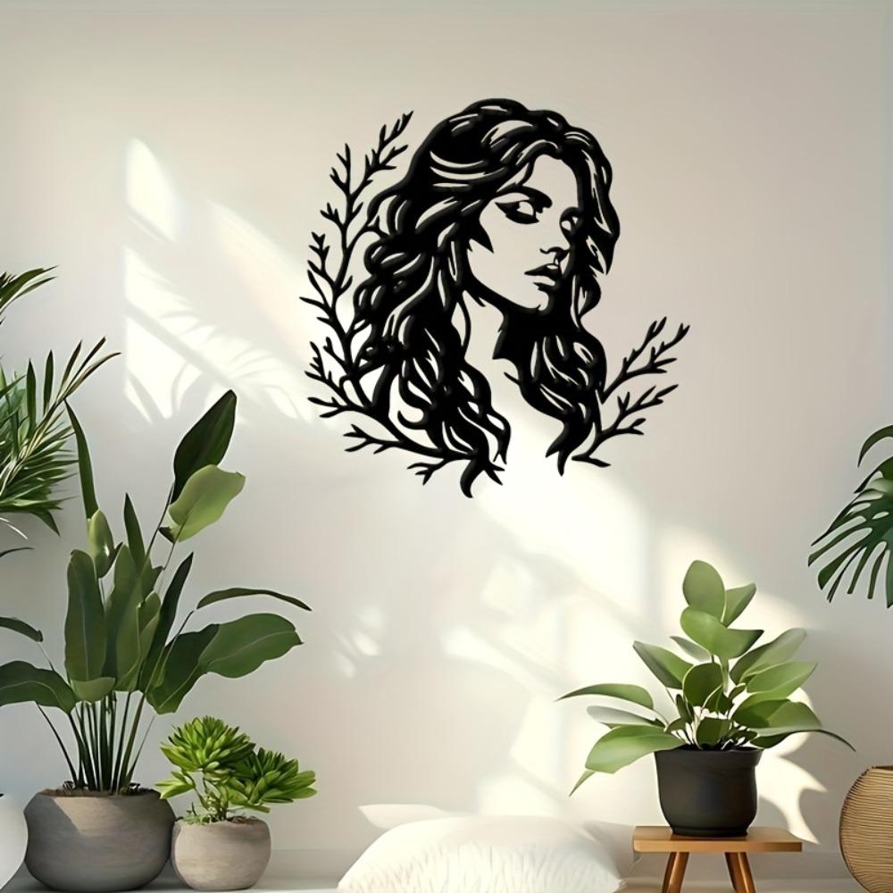 Metall Wandkunst Frau Langes Haar Linienkunst Design Thanksgiving Muttertag Jahrestag Geschenk Café Schlafzimmer Natur Dekor