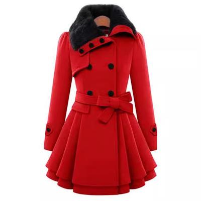 Yama Women's Double-Breasted Slim Long Wool Coat with Big Fur Collar - European & American Style