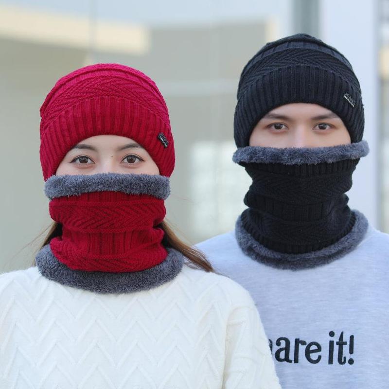 Spot winter knitted hat men's outdoor warm and cold neck protection two-piece hat women's cycling thickened wool hat
