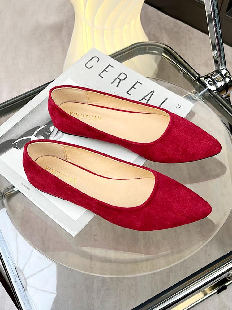 

Модные остроносые балетки для женщин Весна и Осень 2025 Новые туфли с неглубоким вырезом Большие размеры Повседневная женская обувь 44 43 Лоферы Женские 32 красный