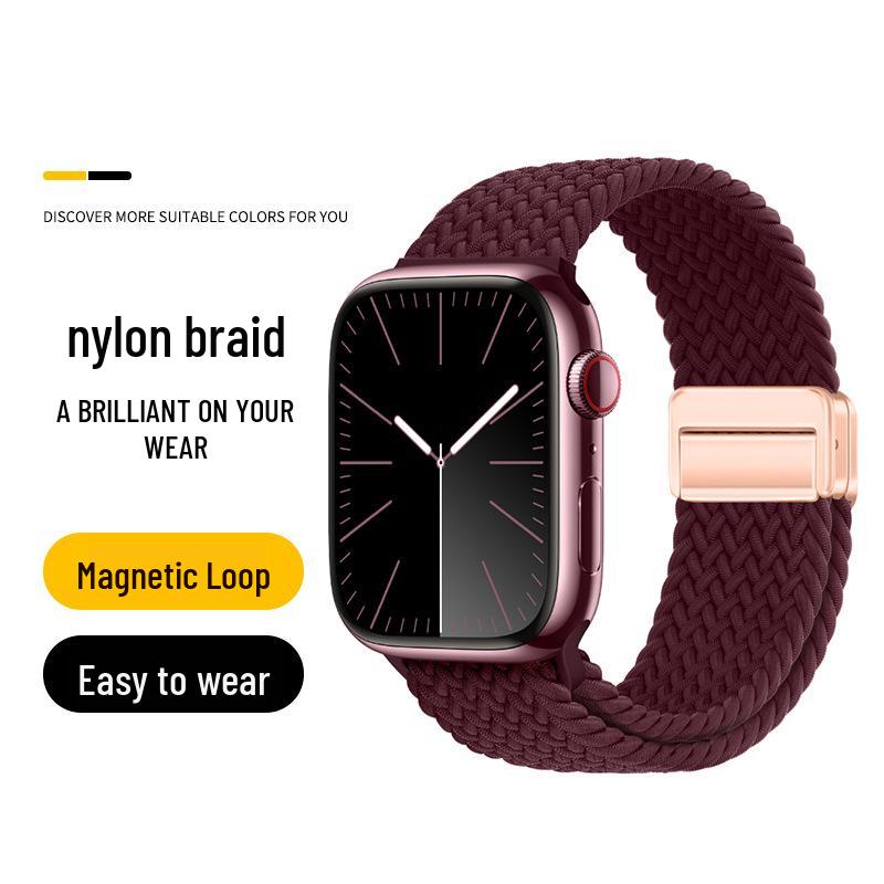 Nowy magnetyczny pasek nylonowy Apple Watch z pętelką dwuczęściową i magnetyczną klamrą.