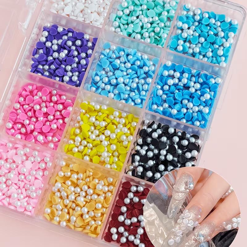 12-Color Macaron Resin Flower & Pearl Nail Art Decoration Set