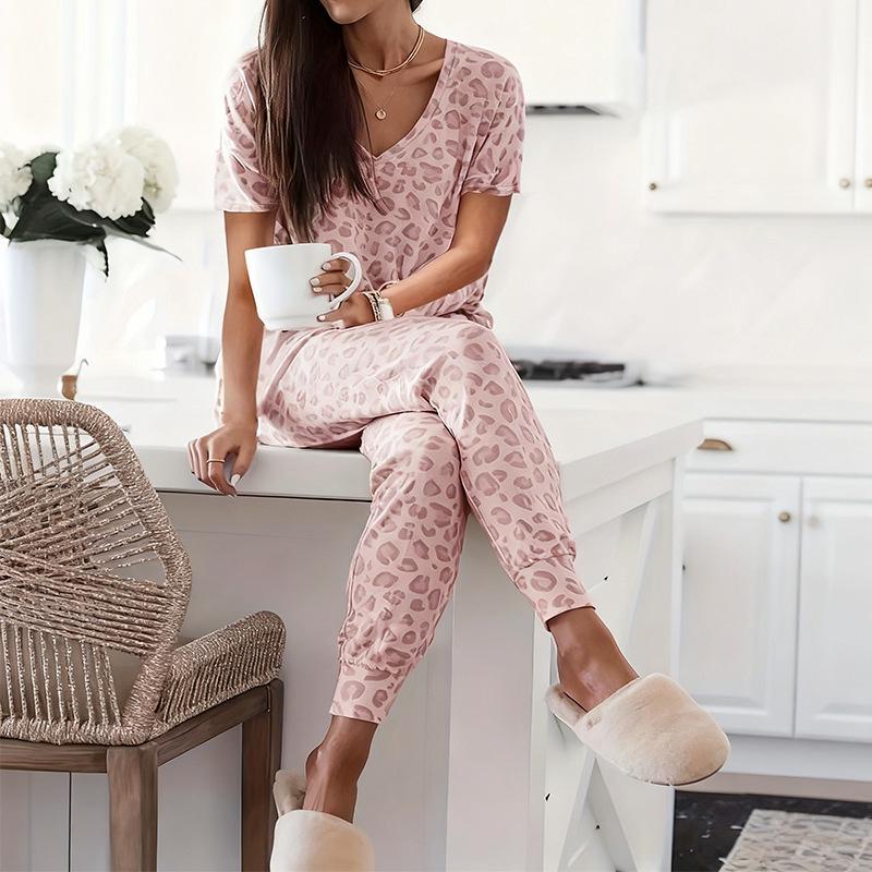

Autumn Winter V-Neck Short Sleeve Casual Multi-color Two-Wear Pajamas 4XL