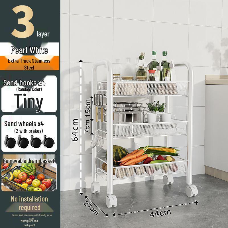 Multi-Layer Kitchen Storage Rack with Wheels for Microwave and Vegetables