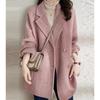 Nuevo Abrigo de Lana Rosa Otoño e Invierno para Mujer Mediano y Largo Versión Coreana del Abrigo de Lana Tiene Un Temperamento Informal