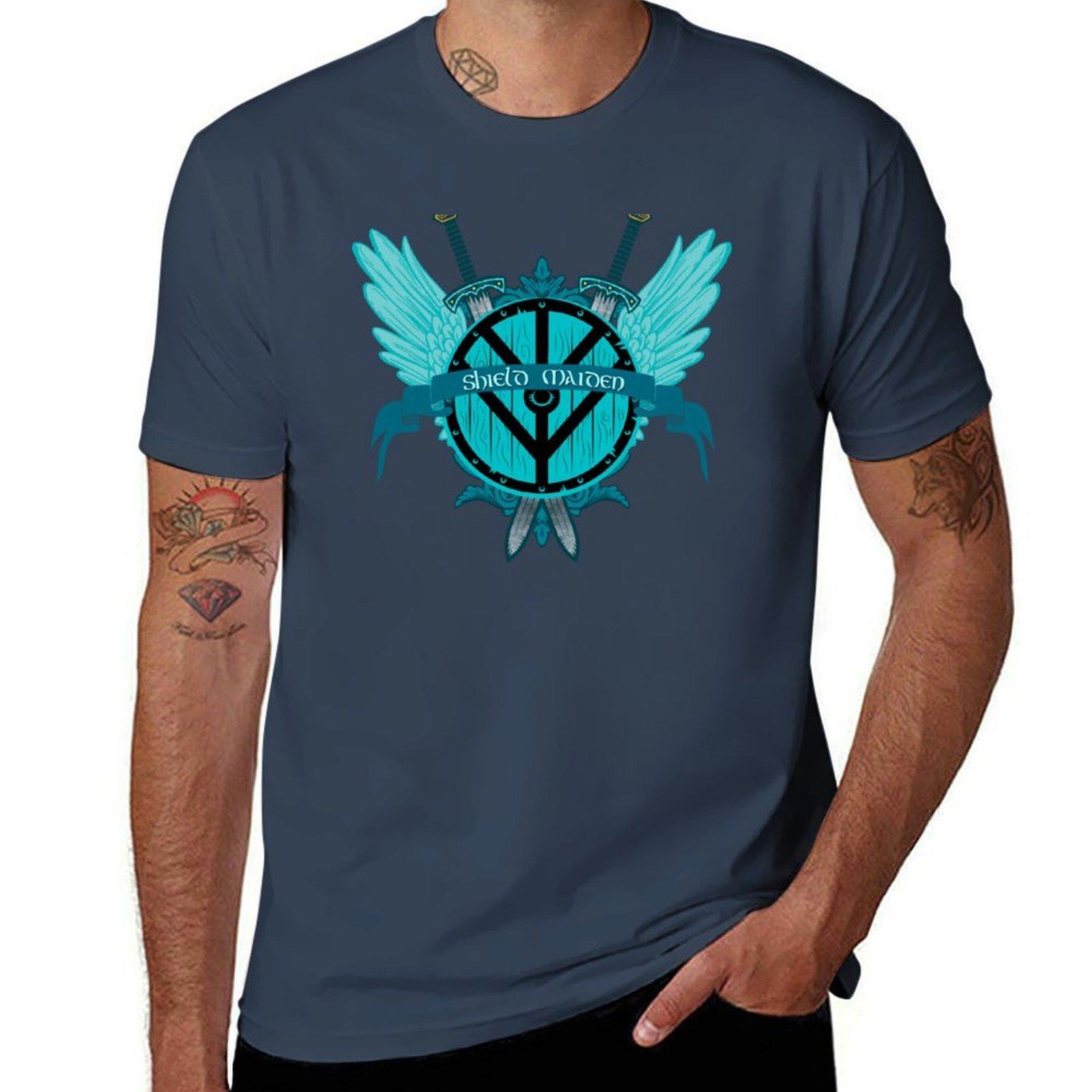 Shield Maiden Badass Warrior Wounisex Winged Teal Viking Shield Tshirt Fashion Print Casual Short Sleeve S