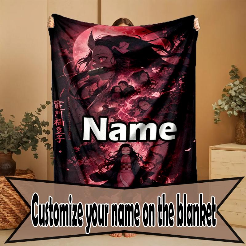 Custom Name Personalized Demon Slayer Print Blanket, Home Decor, Bedroom, Sofa, Camping, Couch, Gifts for Birthday Christmas
