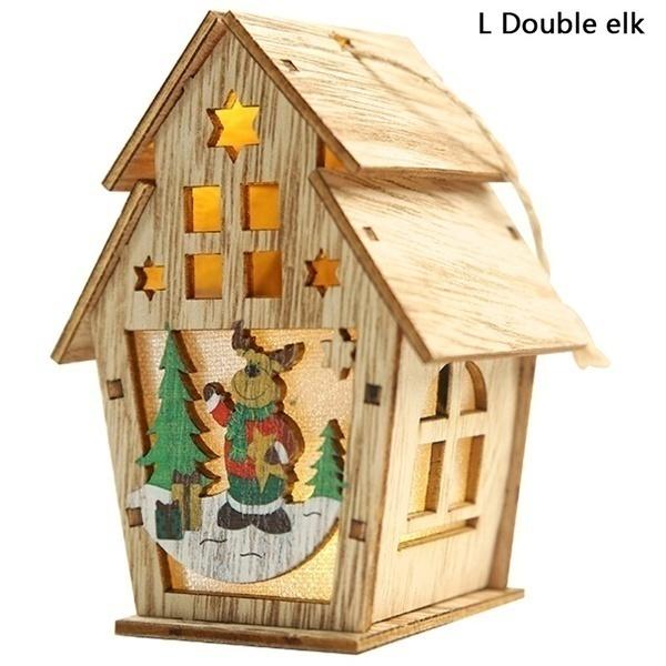 1Pcs Christmas Decorations for Tree LED Light Wood House Cute Tree Hanging Ornaments Holiday Home Decor Party Supplies