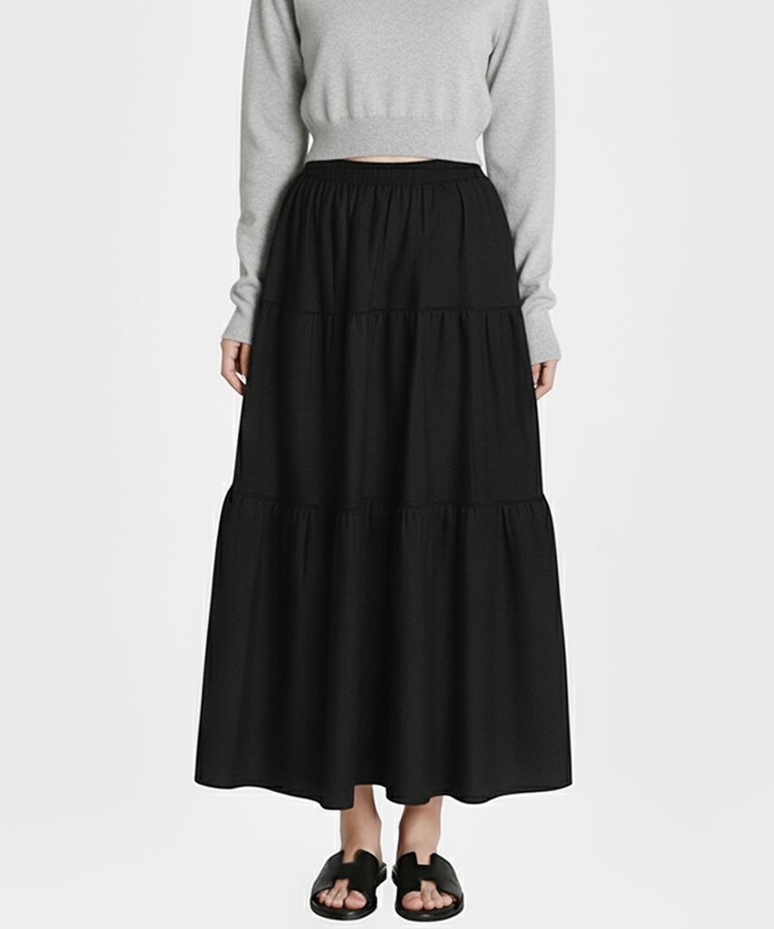 Keulleiseu Tiered Knit Skirt_Black