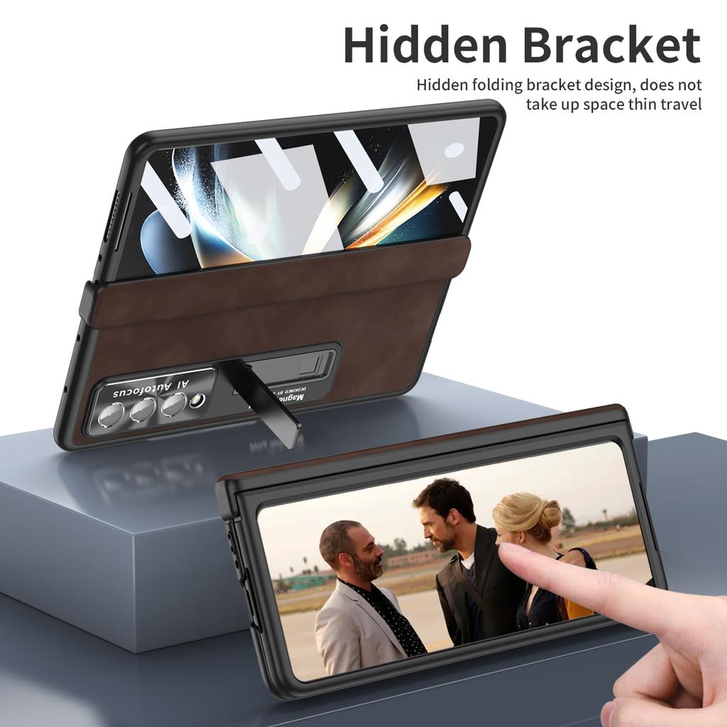 Anti -Dust Matte Leather Kickstand Coque Case For Samsung Galaxy Z Fold 4 5g Fold4 Fold 3 Fold3 Zfold4 Front Glass Film Cases
