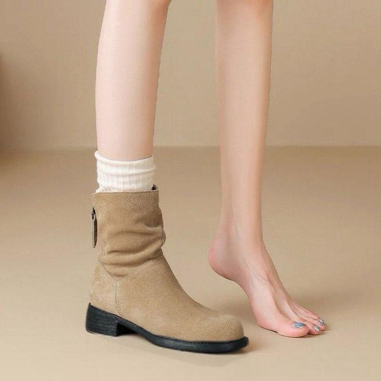 Martin Boots Women's New Short Boots Autumn Thick Heel Boots Retro Stacked Single Boots